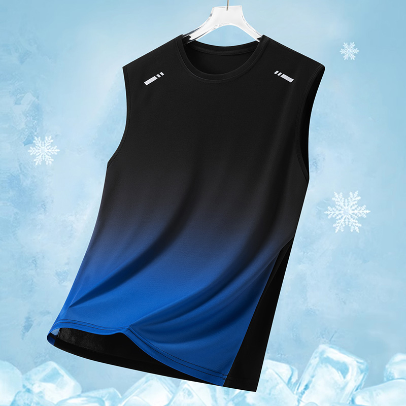 Running Gear Youth - メンズグラデーションスポーツベスト 軽量ノースリーブ丸首Tシャツ 夏ランニング トレンドルーズフィット ユース クロスボーダー